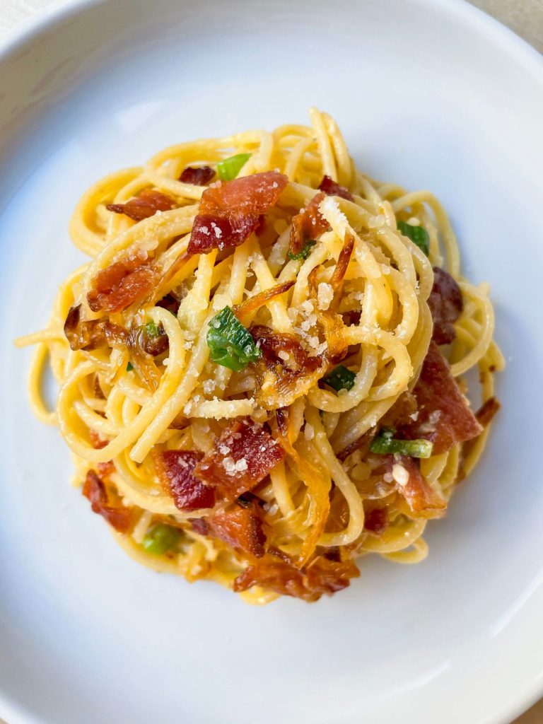 Miso pasta with bacon