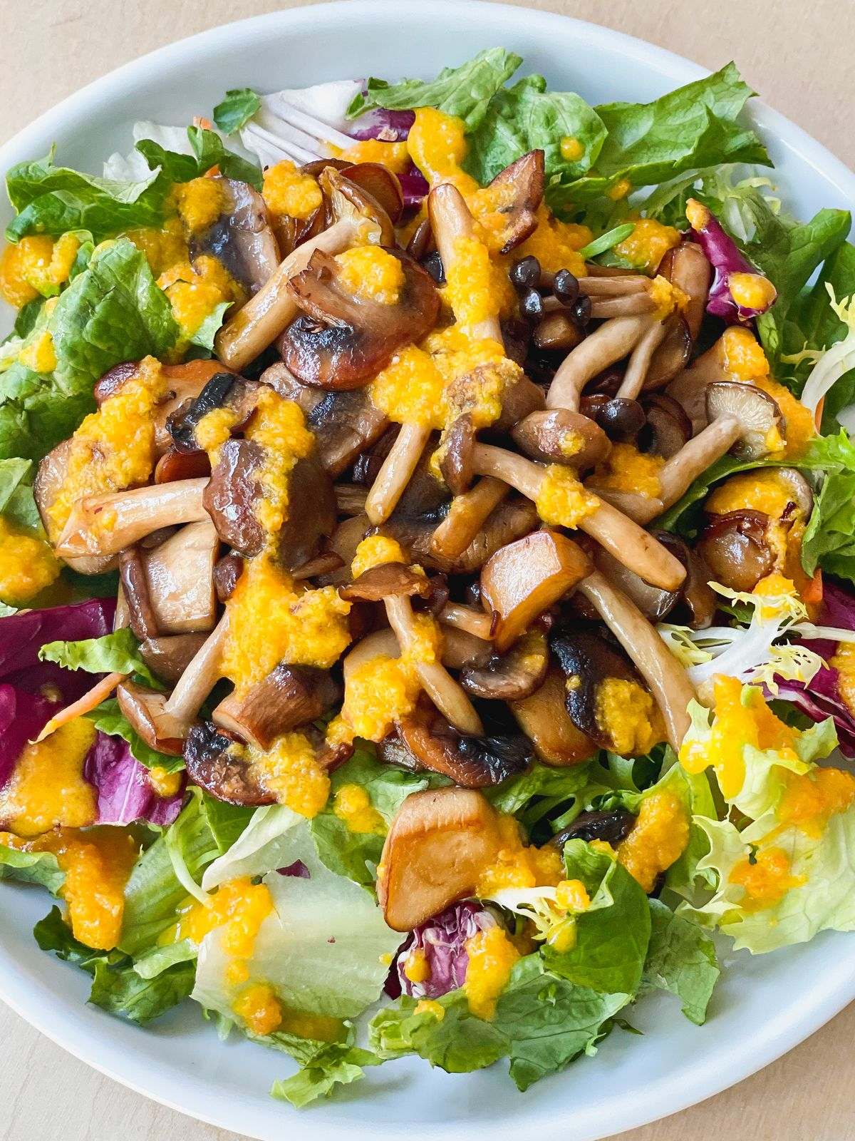 salad with warm mushroom