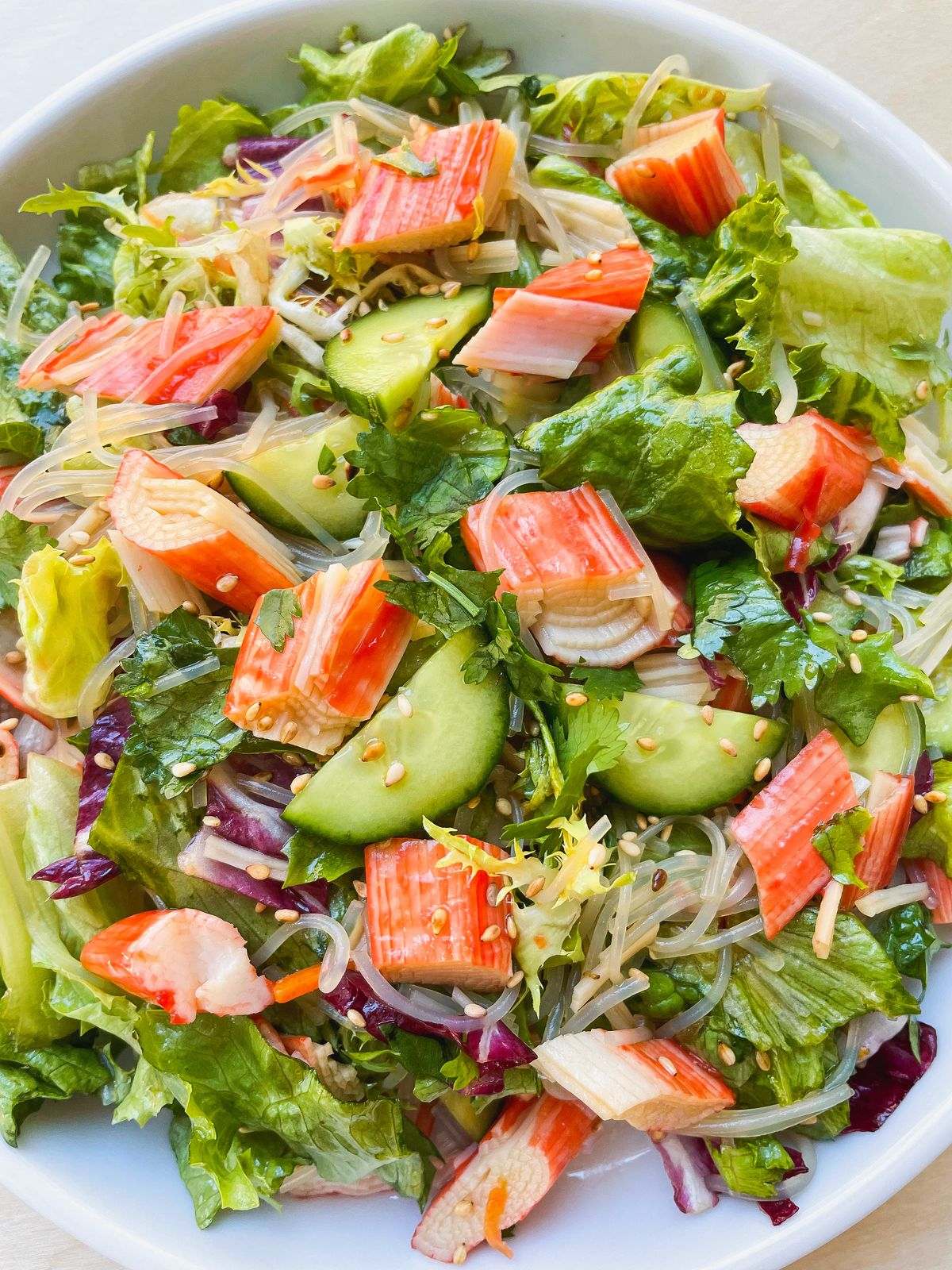 Imitation Crab Salad with Sesame Soy Dressing Toast to Home